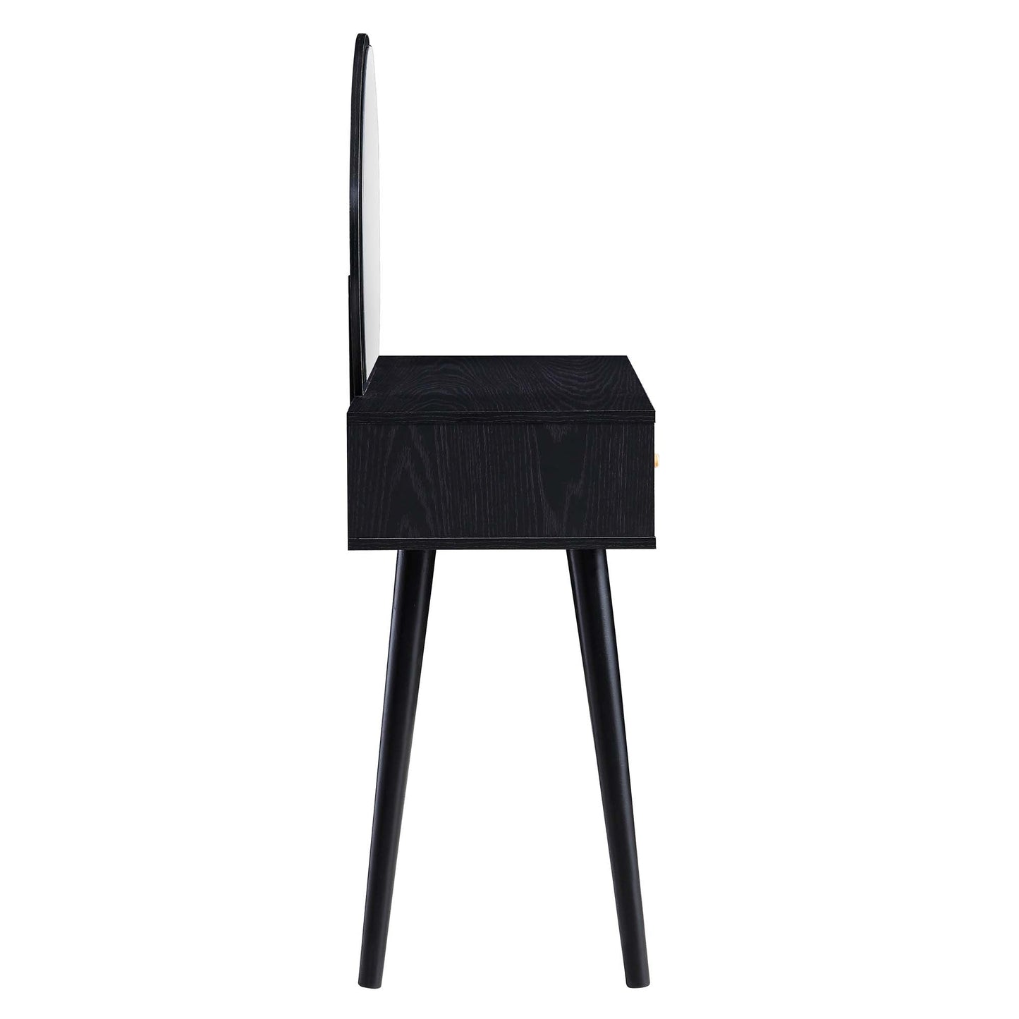 Coiffeuse en rotin tressé Frances avec miroir, noir