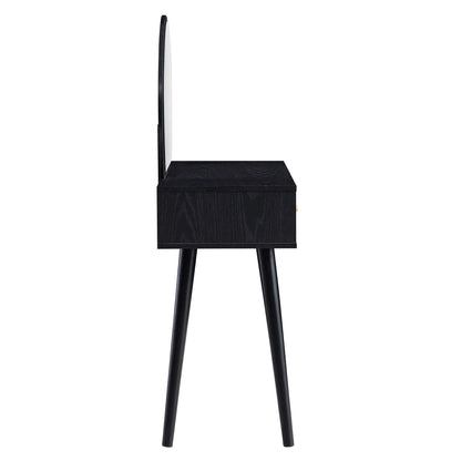 Coiffeuse en rotin tressé Frances avec miroir, noir