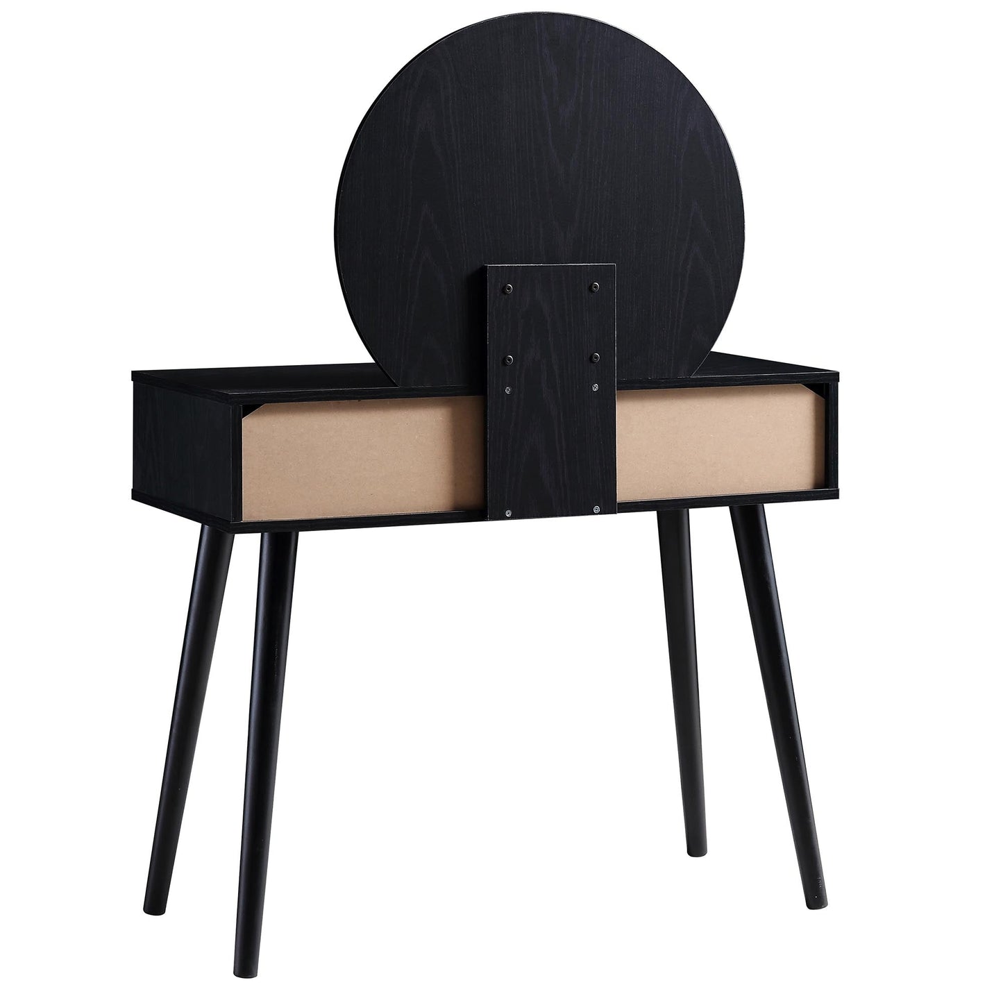 Coiffeuse en rotin tressé Frances avec miroir, noir