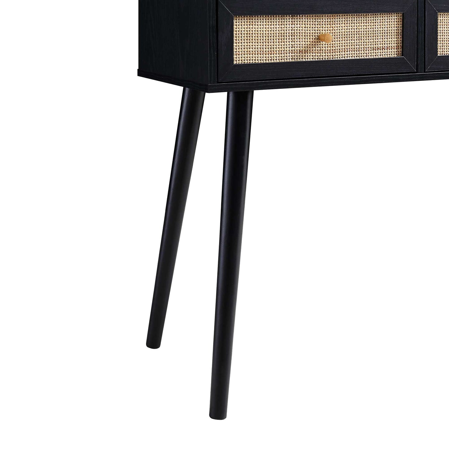 Coiffeuse en rotin tressé Frances avec miroir, noir