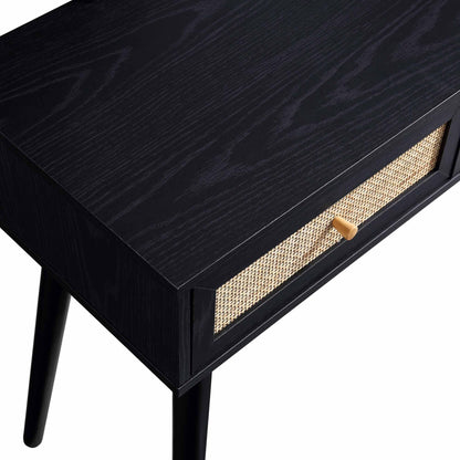 Coiffeuse en rotin tressé Frances avec miroir, noir