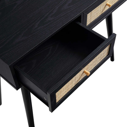 Coiffeuse en rotin tressé Frances avec miroir, noir