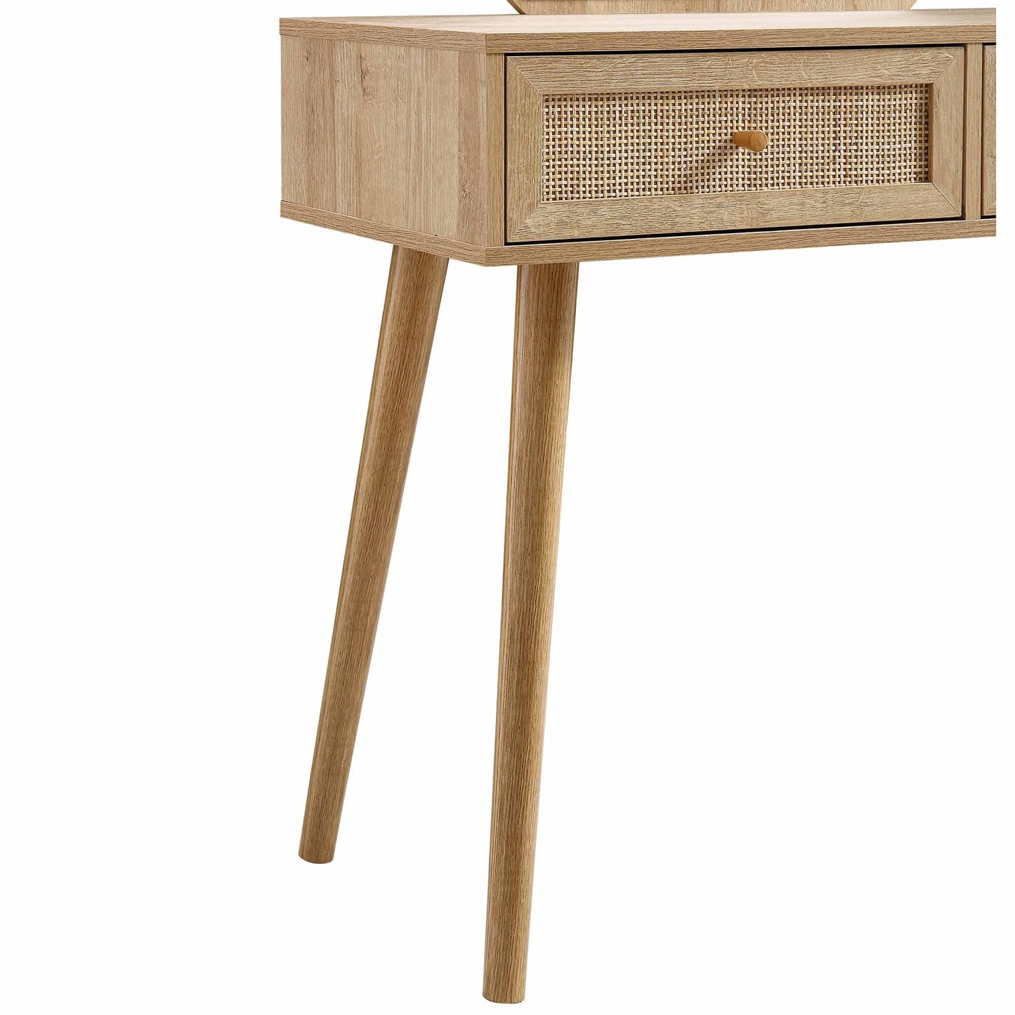 Coiffeuse en rotin tressé Frances avec miroir, naturel