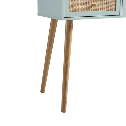 Coiffeuse en rotin tressé Frances avec miroir, menthe