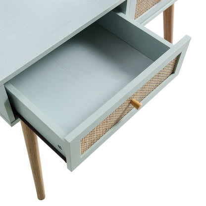 Coiffeuse en rotin tressé Frances avec miroir, menthe