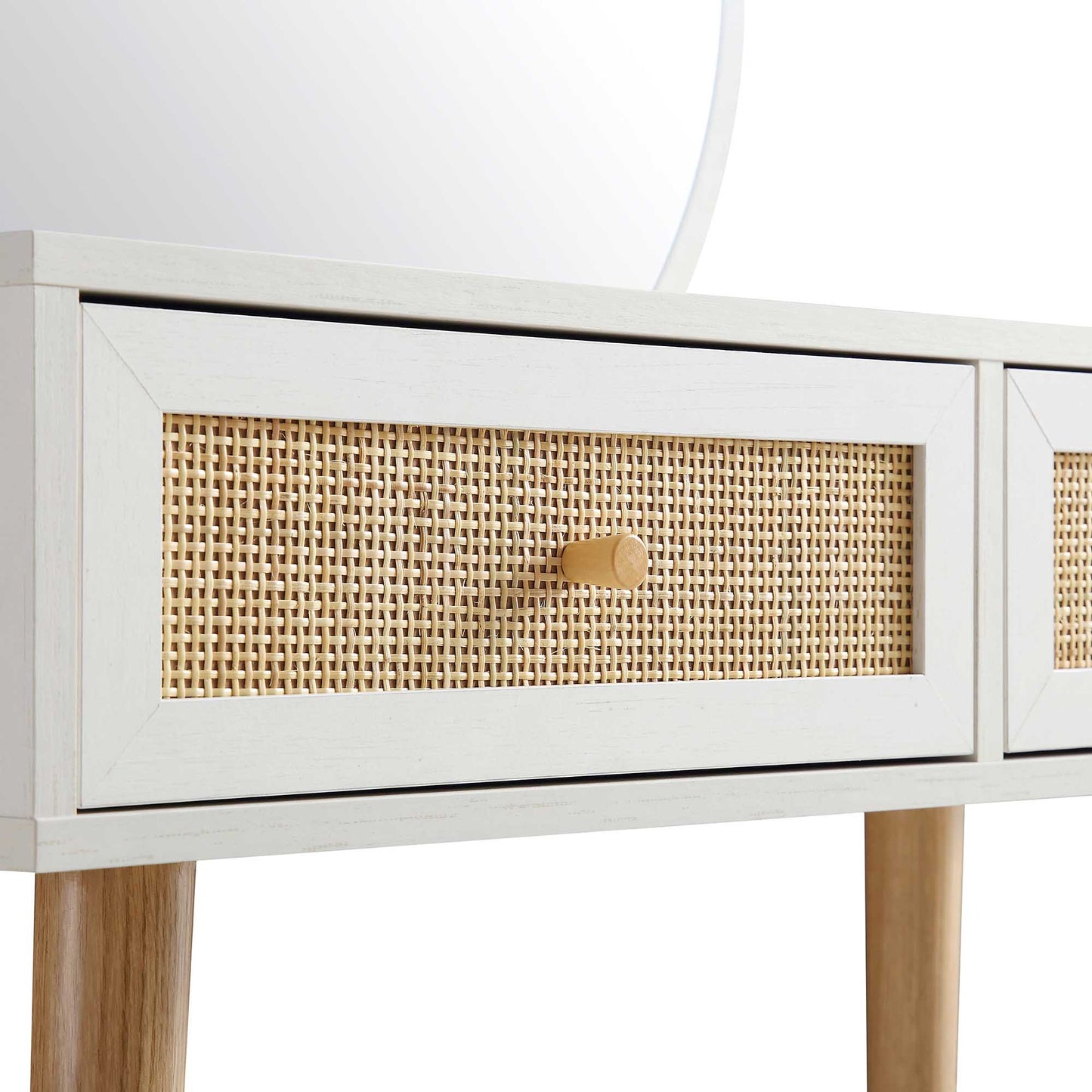 Coiffeuse en rotin tressé Frances avec miroir, blanche