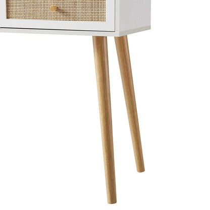 Coiffeuse en rotin tressé Frances avec miroir, blanche