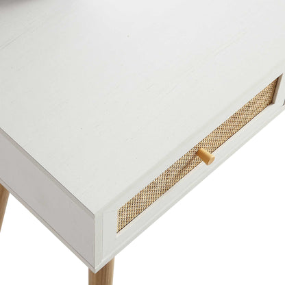 Coiffeuse en rotin tressé Frances avec miroir, blanche