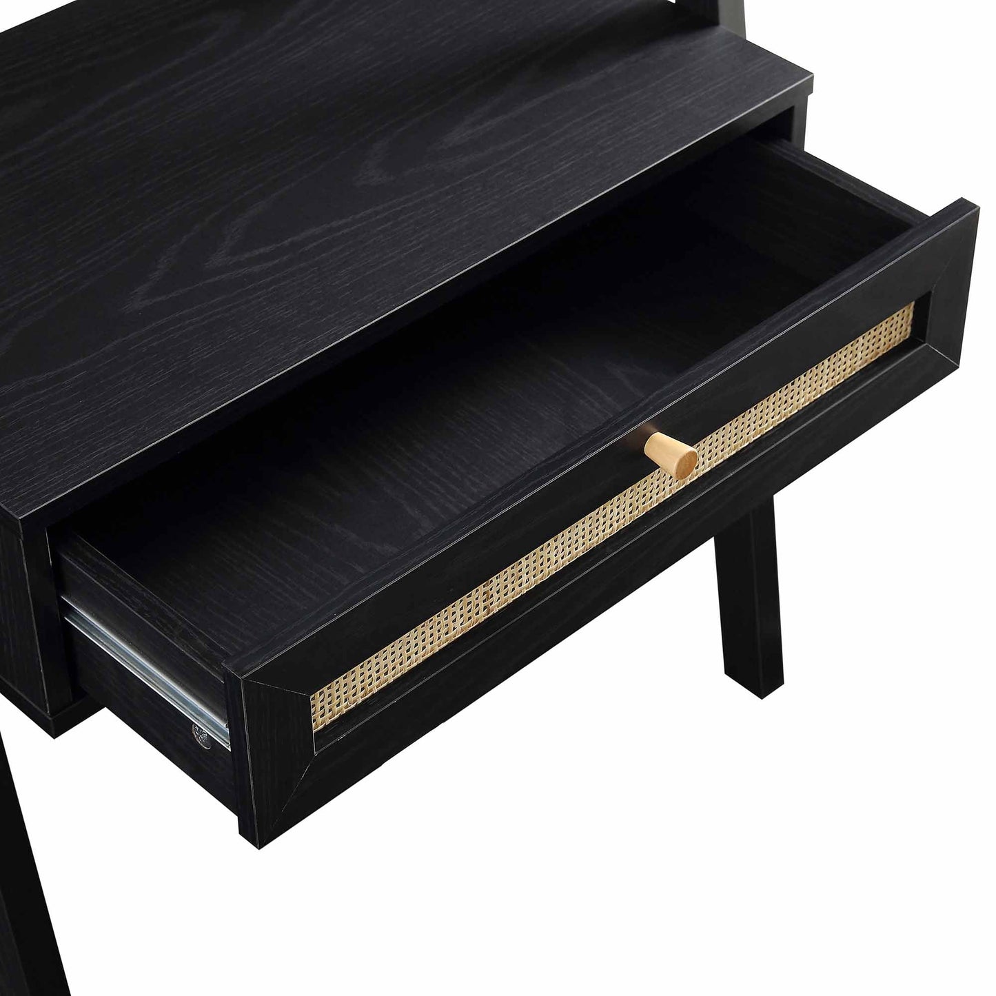 Coiffeuse debout en rotin tressé Frances avec miroir, noir