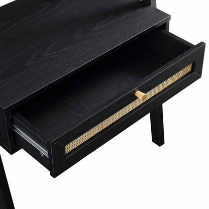 Coiffeuse debout en rotin tressé Frances avec miroir, noir