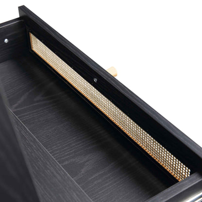 Coiffeuse debout en rotin tressé Frances avec miroir, noir