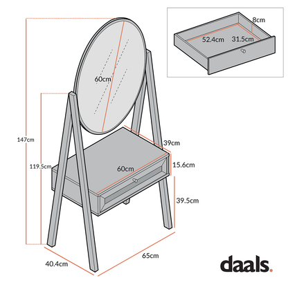 Coiffeuse debout en rotin tressé Frances avec miroir, noir