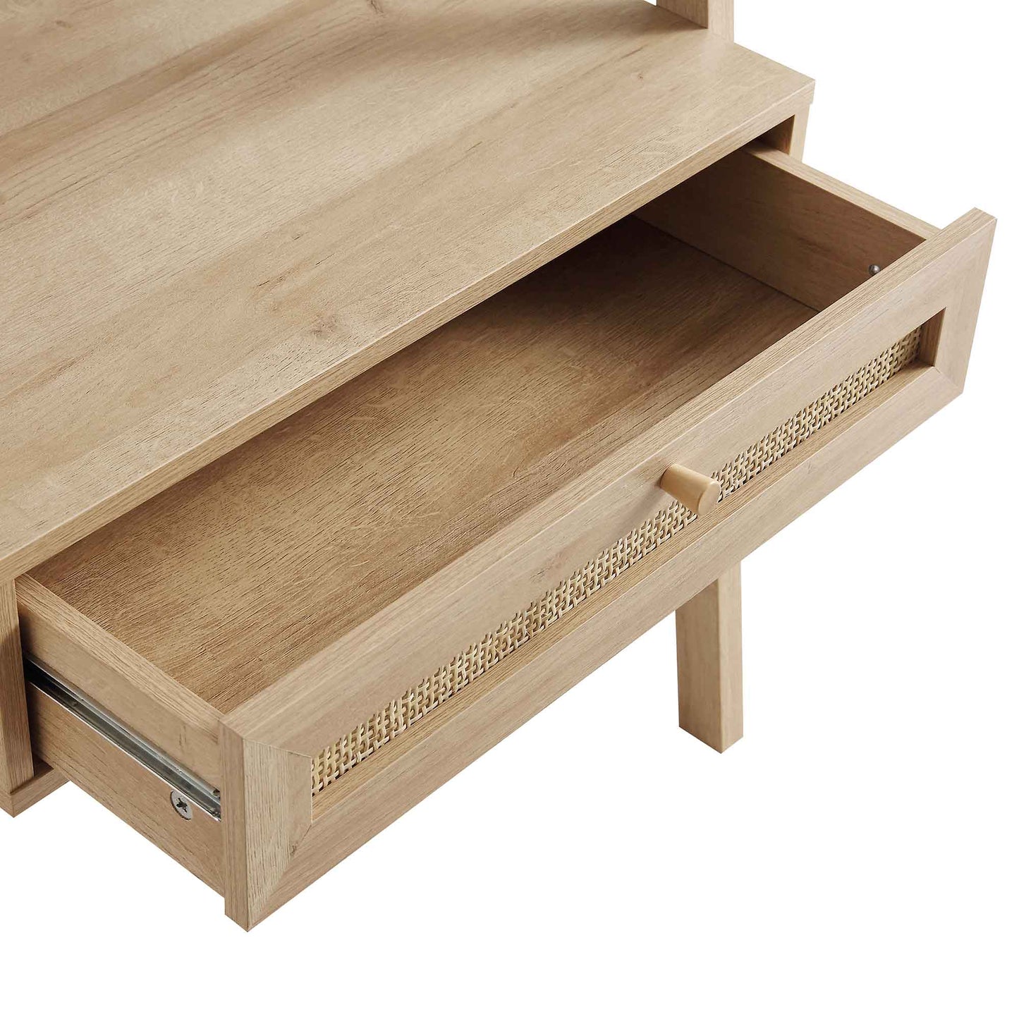 Coiffeuse sur pied en rotin tressé Frances avec miroir, couleur naturelle