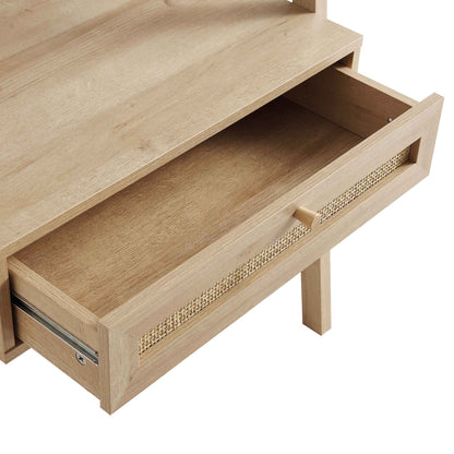 Coiffeuse sur pied en rotin tressé Frances avec miroir, couleur naturelle