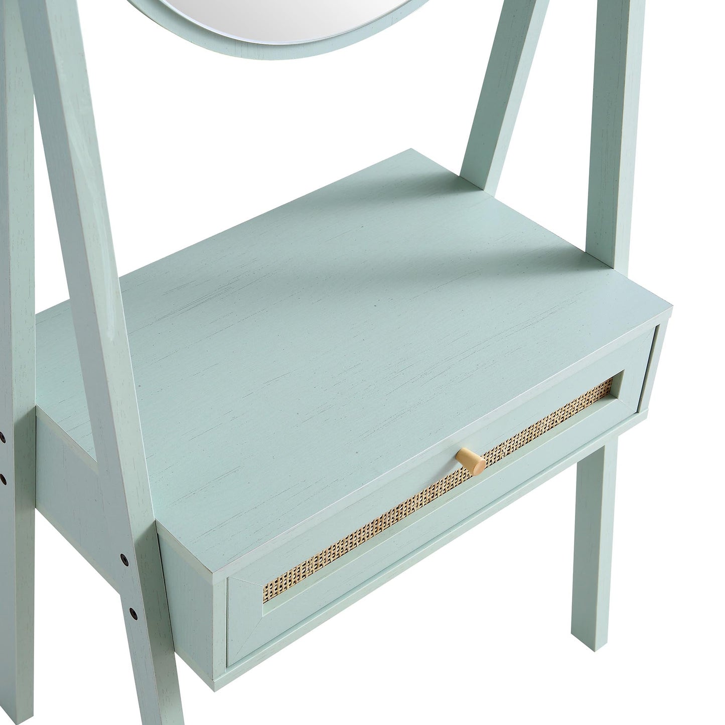 Coiffeuse debout en rotin tressé Frances avec miroir, menthe