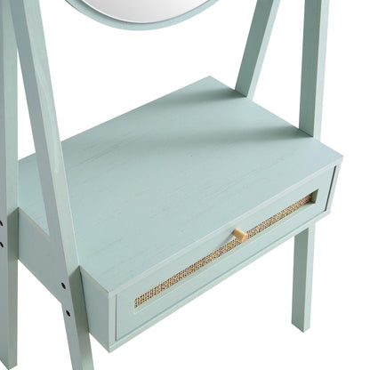 Coiffeuse debout en rotin tressé Frances avec miroir, menthe