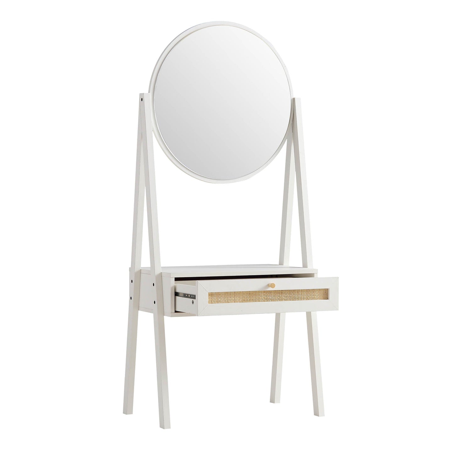 Coiffeuse debout en rotin tressé Frances avec miroir, blanc