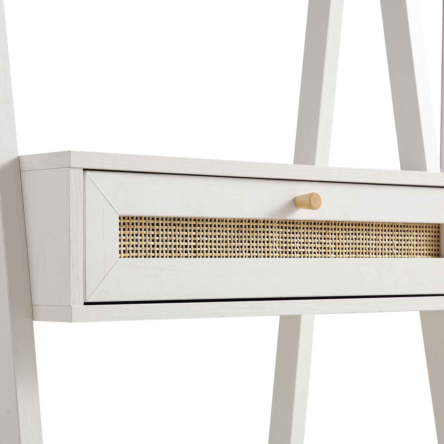 Coiffeuse debout en rotin tressé Frances avec miroir, blanc