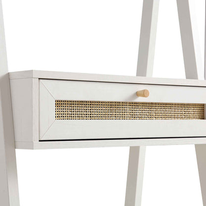 Coiffeuse debout en rotin tressé Frances avec miroir, blanc