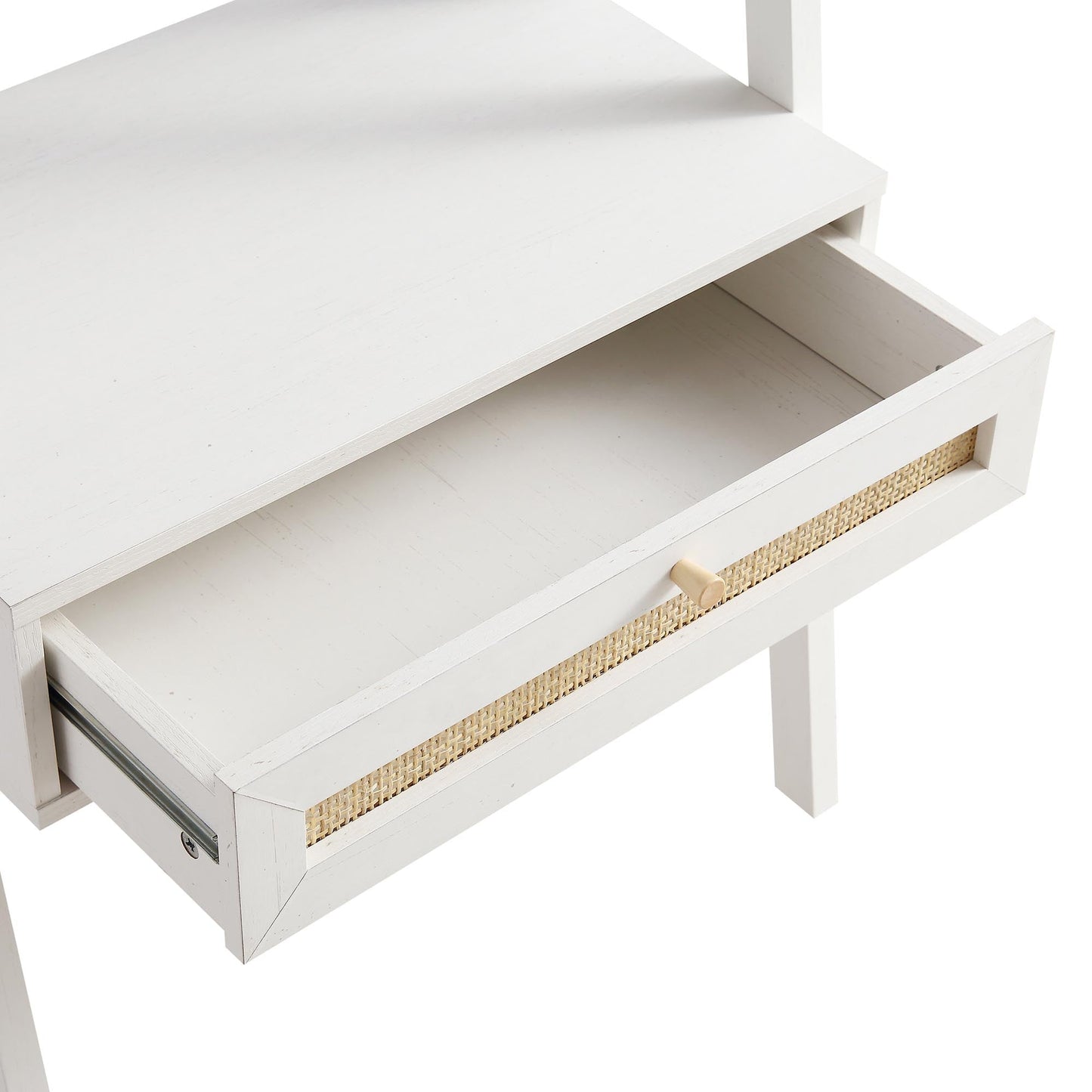 Coiffeuse debout en rotin tressé Frances avec miroir, blanc