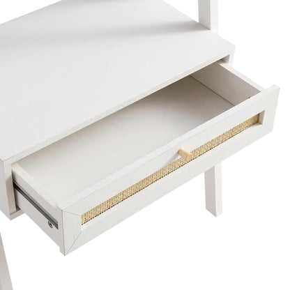 Coiffeuse debout en rotin tressé Frances avec miroir, blanc