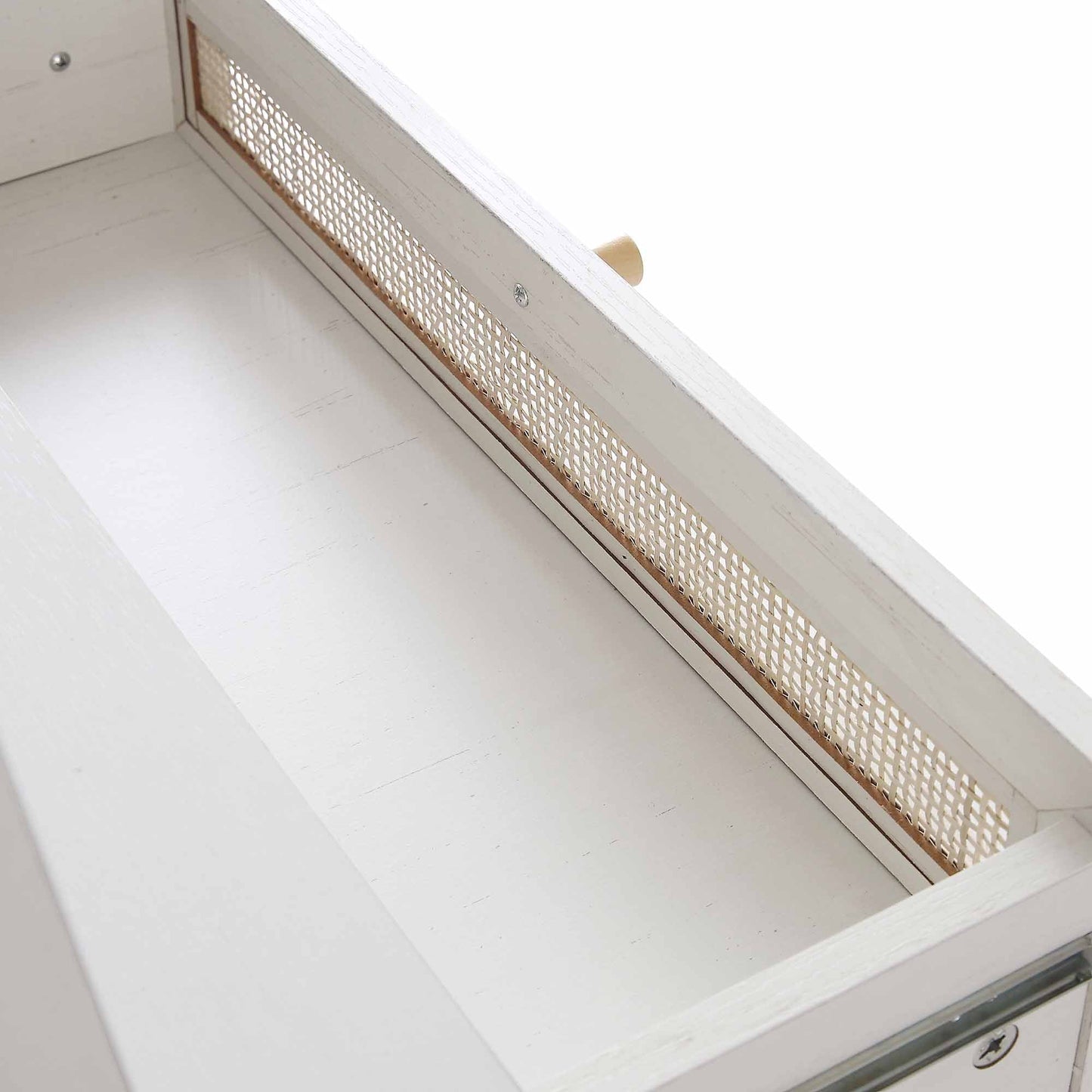 Coiffeuse debout en rotin tressé Frances avec miroir, blanc