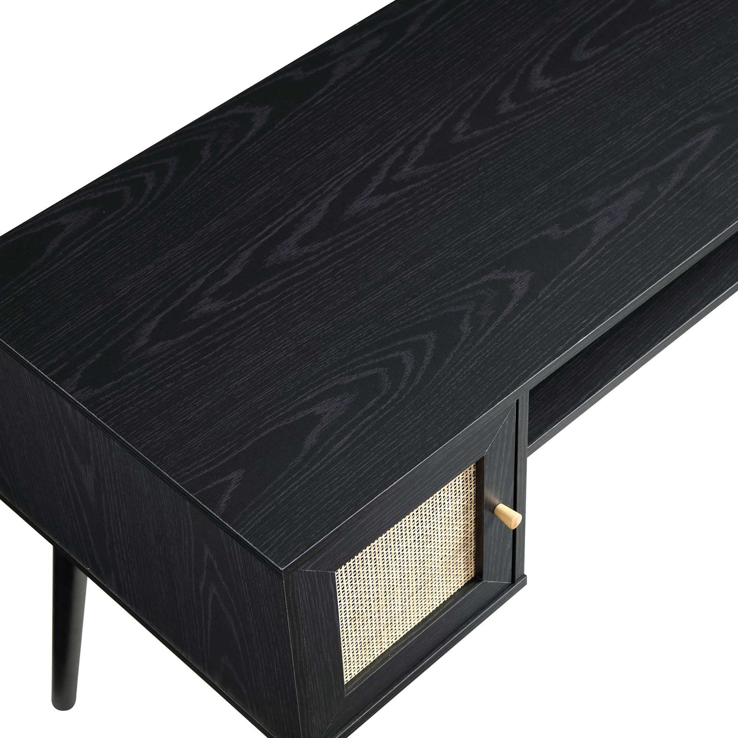 Bureau 2 portes en rotin tressé Frances, noir