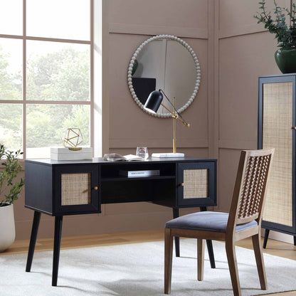 Bureau 2 portes en rotin tressé Frances, noir