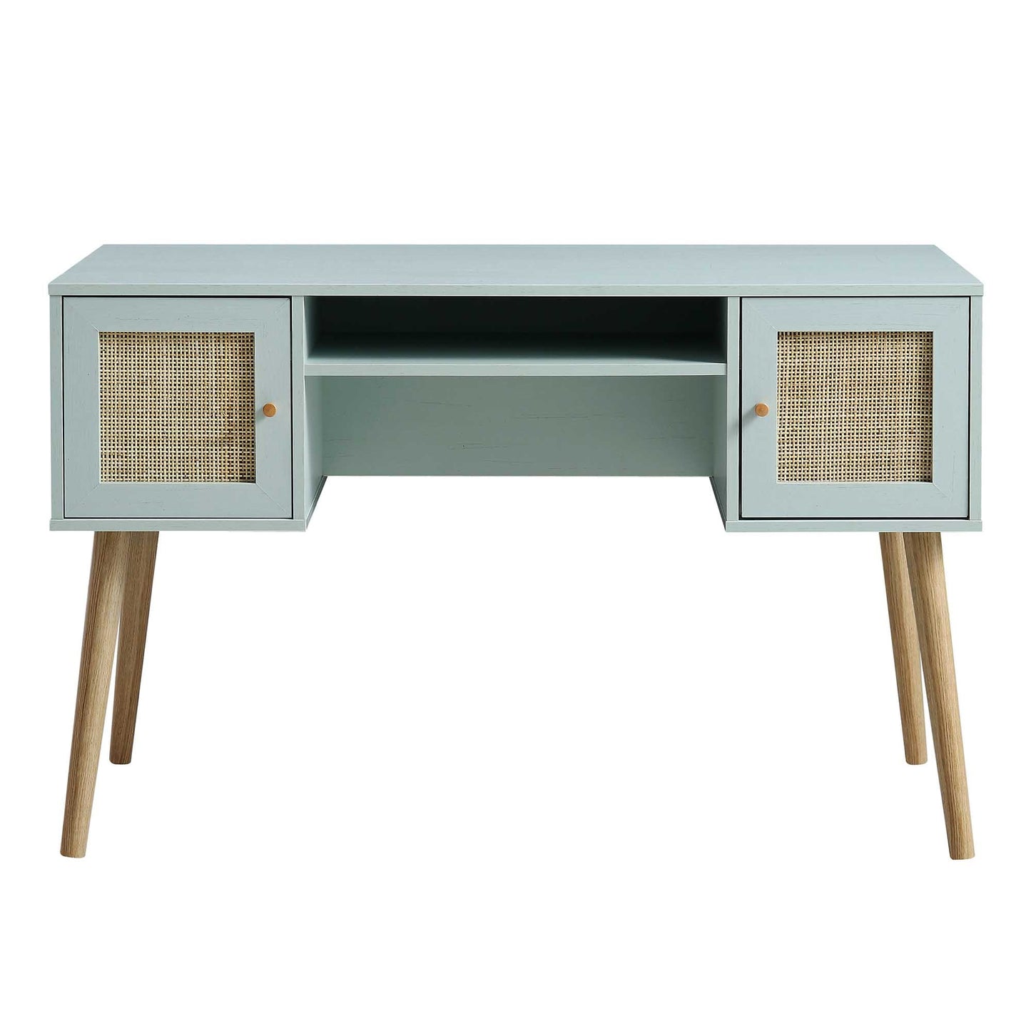 Bureau 2 portes en rotin tressé Frances, menthe