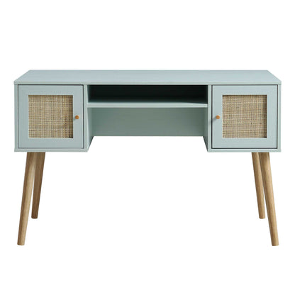 Bureau 2 portes en rotin tressé Frances, menthe