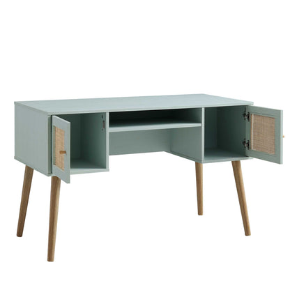 Bureau 2 portes en rotin tressé Frances, menthe