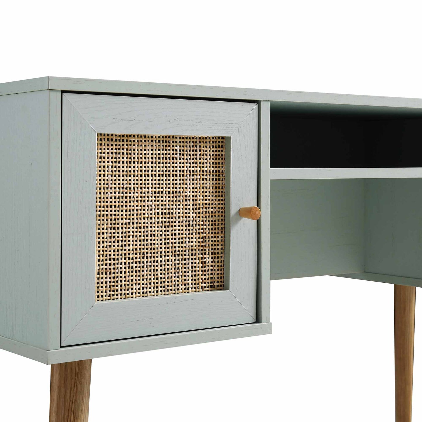 Bureau 2 portes en rotin tressé Frances, menthe