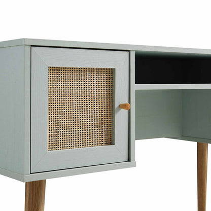 Bureau 2 portes en rotin tressé Frances, menthe