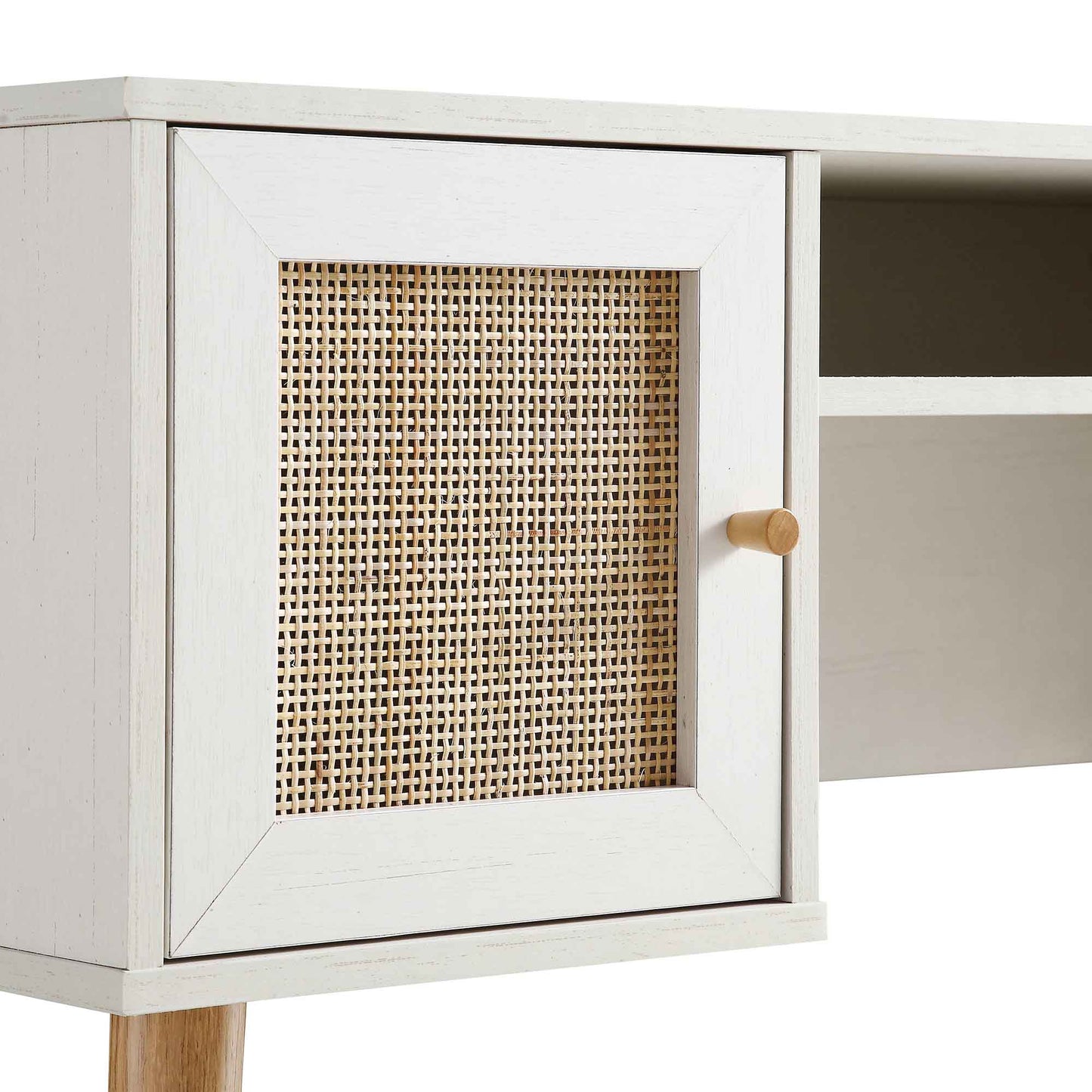 Bureau 2 portes en rotin tressé Frances, blanc