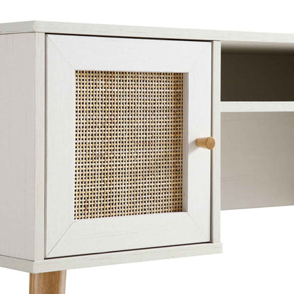 Bureau 2 portes en rotin tressé Frances, blanc