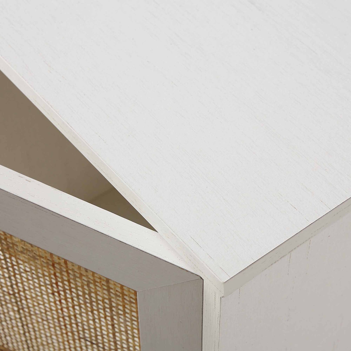 Bureau 2 portes en rotin tressé Frances, blanc