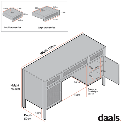 Bureau 3 tiroirs en rotin tressé Frances, naturel