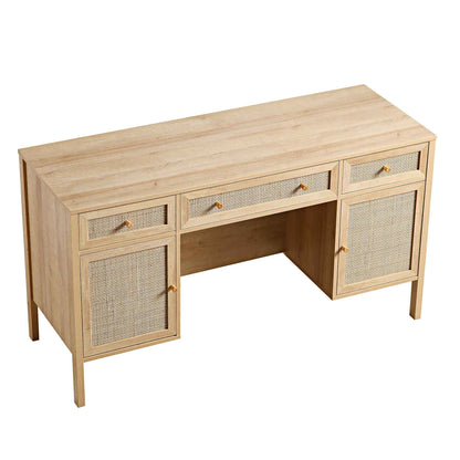 Bureau 3 tiroirs en rotin tressé Frances, naturel