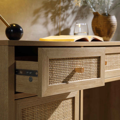 Bureau 3 tiroirs en rotin tressé Frances, naturel