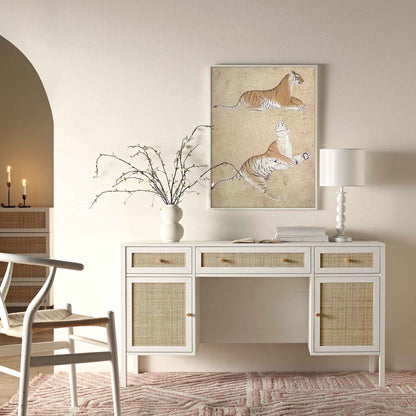 Bureau 3 tiroirs en rotin tressé Frances, blanc