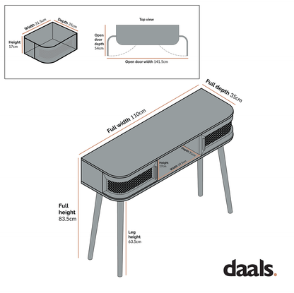 Table Izzy courbée en rotin à 2 portes, naturel