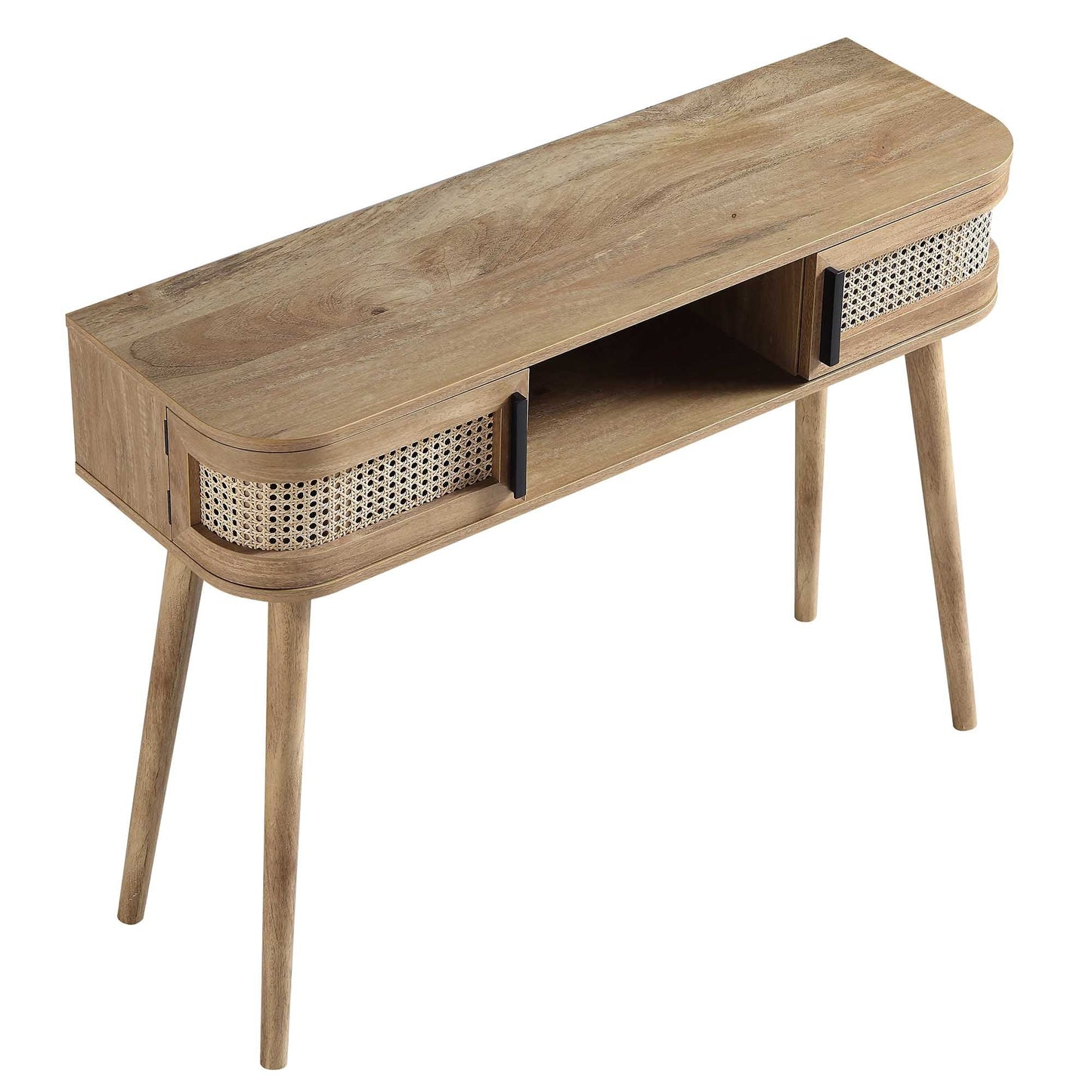 Table Izzy courbée en rotin à 2 portes, naturel