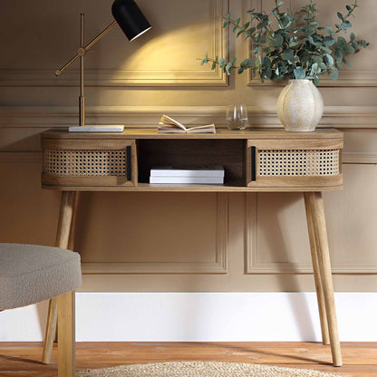 Table Izzy courbée en rotin à 2 portes, naturel