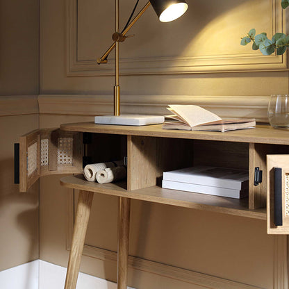 Table Izzy courbée en rotin à 2 portes, naturel