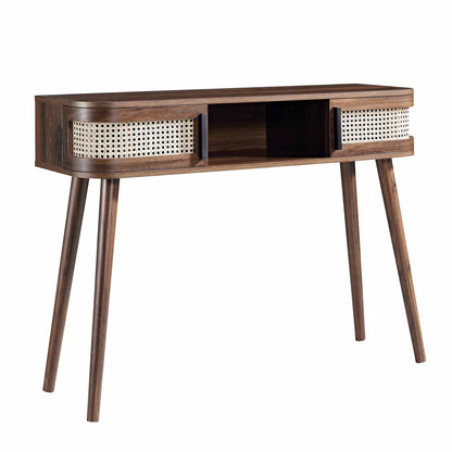 Table Izzy courbée en rotin à 2 portes, noyer