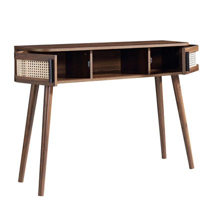 Table Izzy courbée en rotin à 2 portes, noyer