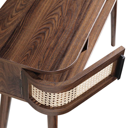 Table Izzy courbée en rotin à 2 portes, noyer