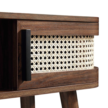 Table Izzy courbée en rotin à 2 portes, noyer