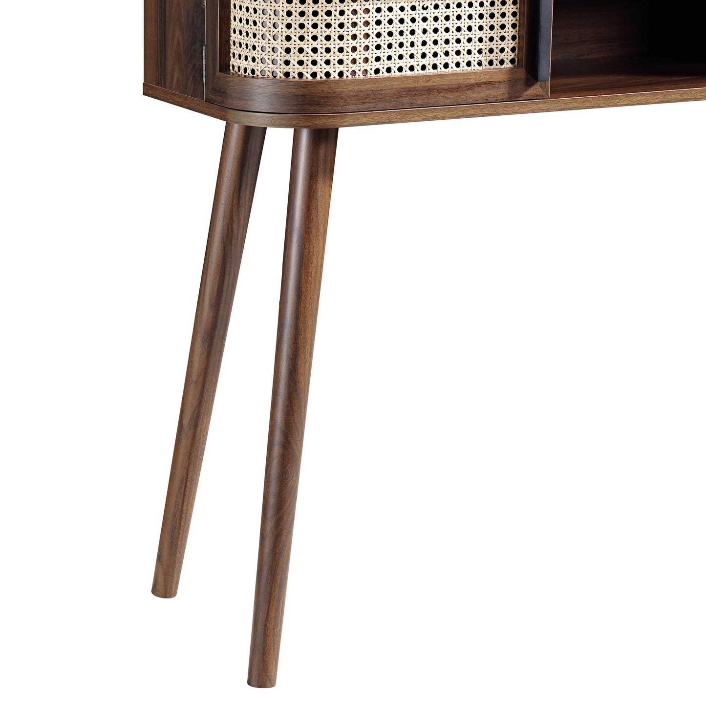 Table Izzy courbée en rotin à 2 portes, noyer