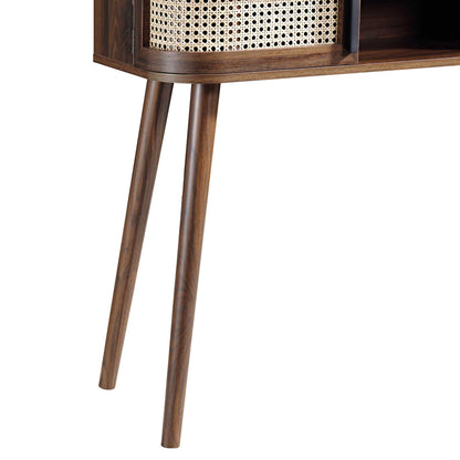 Table Izzy courbée en rotin à 2 portes, noyer